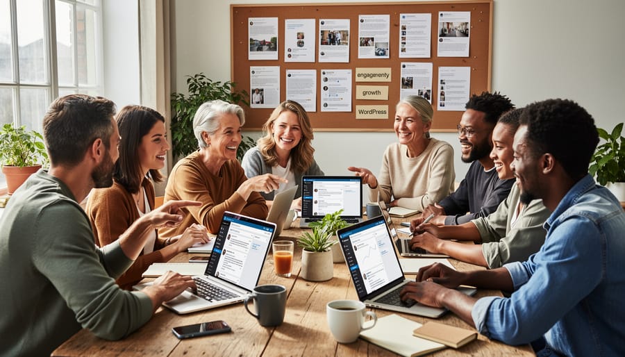 Group of people engaged in authentic discussion and community interaction
