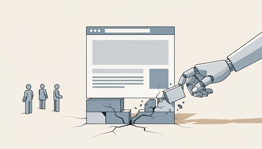 Cracked foundation symbolizing reputation damage from artificial manipulation